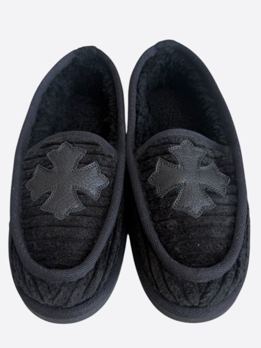 Chrome Hearts Black Corduroy Cross Patch Slippers